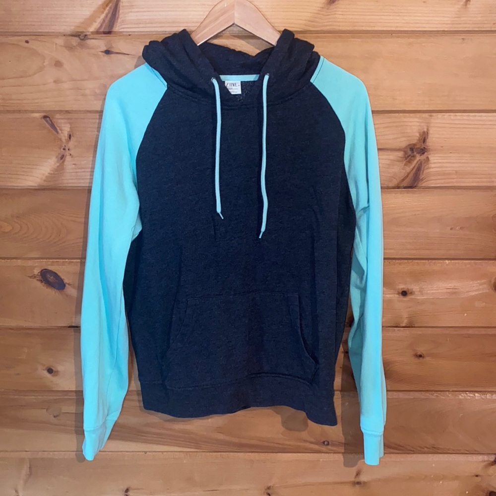 Zine colorblock teal gray hoodie sweatshirt